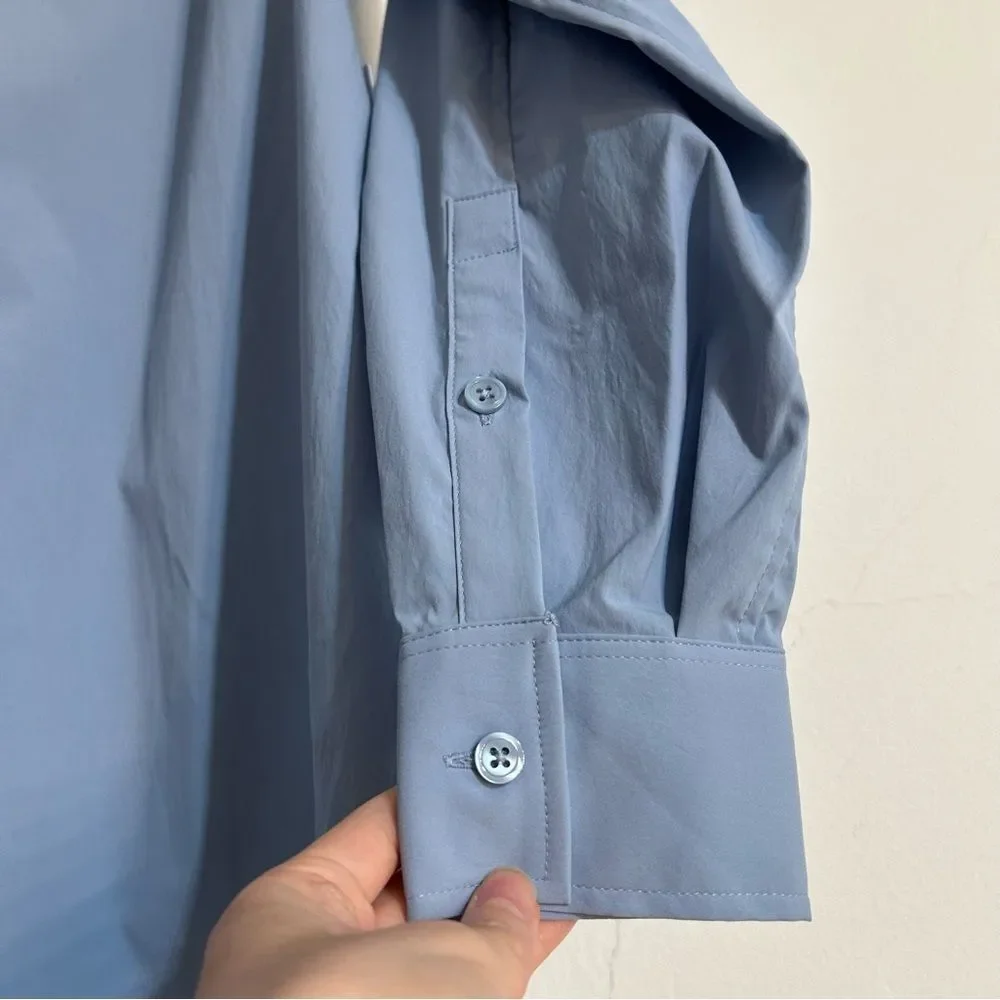 Athleta Midday Oversized Poplin Shirt Blue XS Office Stretch Utility Capsule